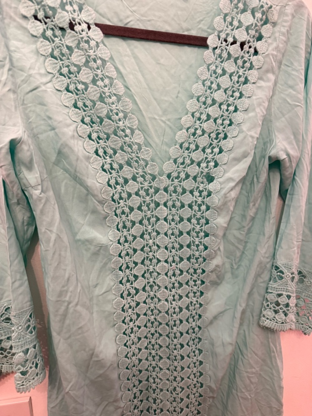 Solitaire Mint Green Crochet V-Neck Tunic swim cover